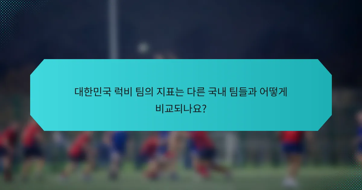 대한민국 럭비 팀의 지표는 다른 국내 팀들과 어떻게 비교되나요?