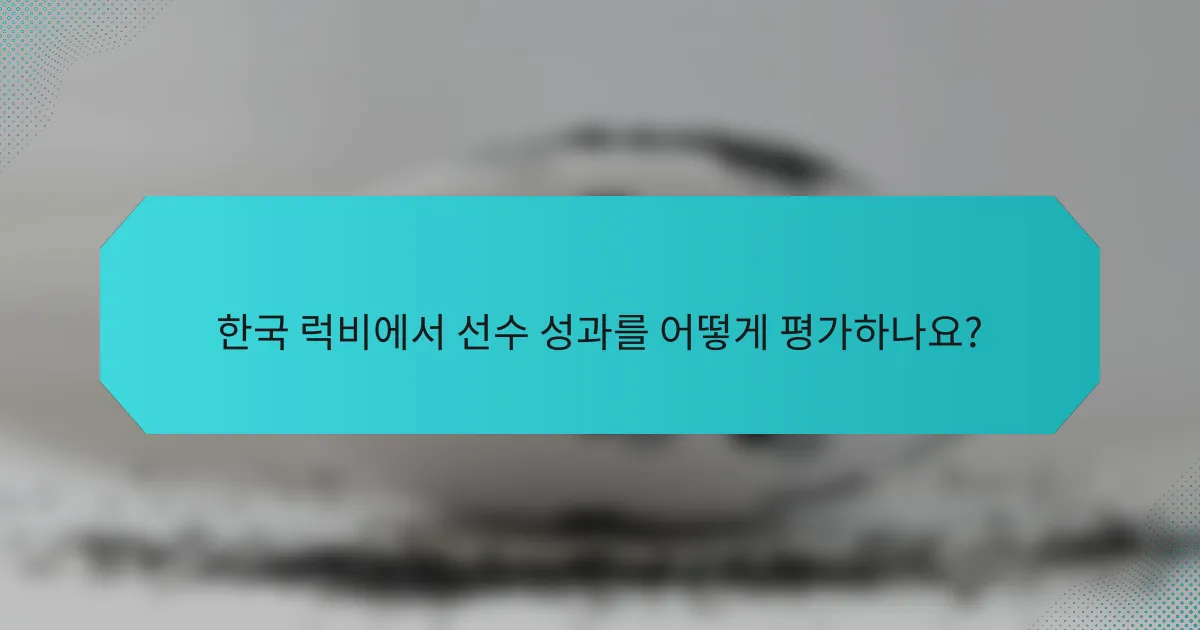 한국 럭비에서 선수 성과를 어떻게 평가하나요?